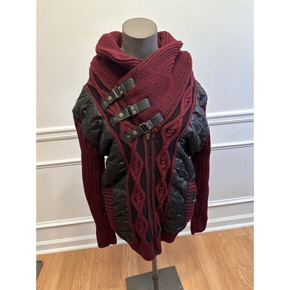 LCR Black Edition Mens Large Shawl Neck Button Sweater Red - Picture 7 of 11
